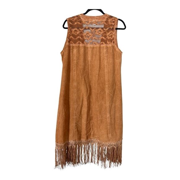 Inca Cotton Women’s Sleeveless Embossed Fringe Boho Gypsy Open Front Cardigan - Picture 3 of 9